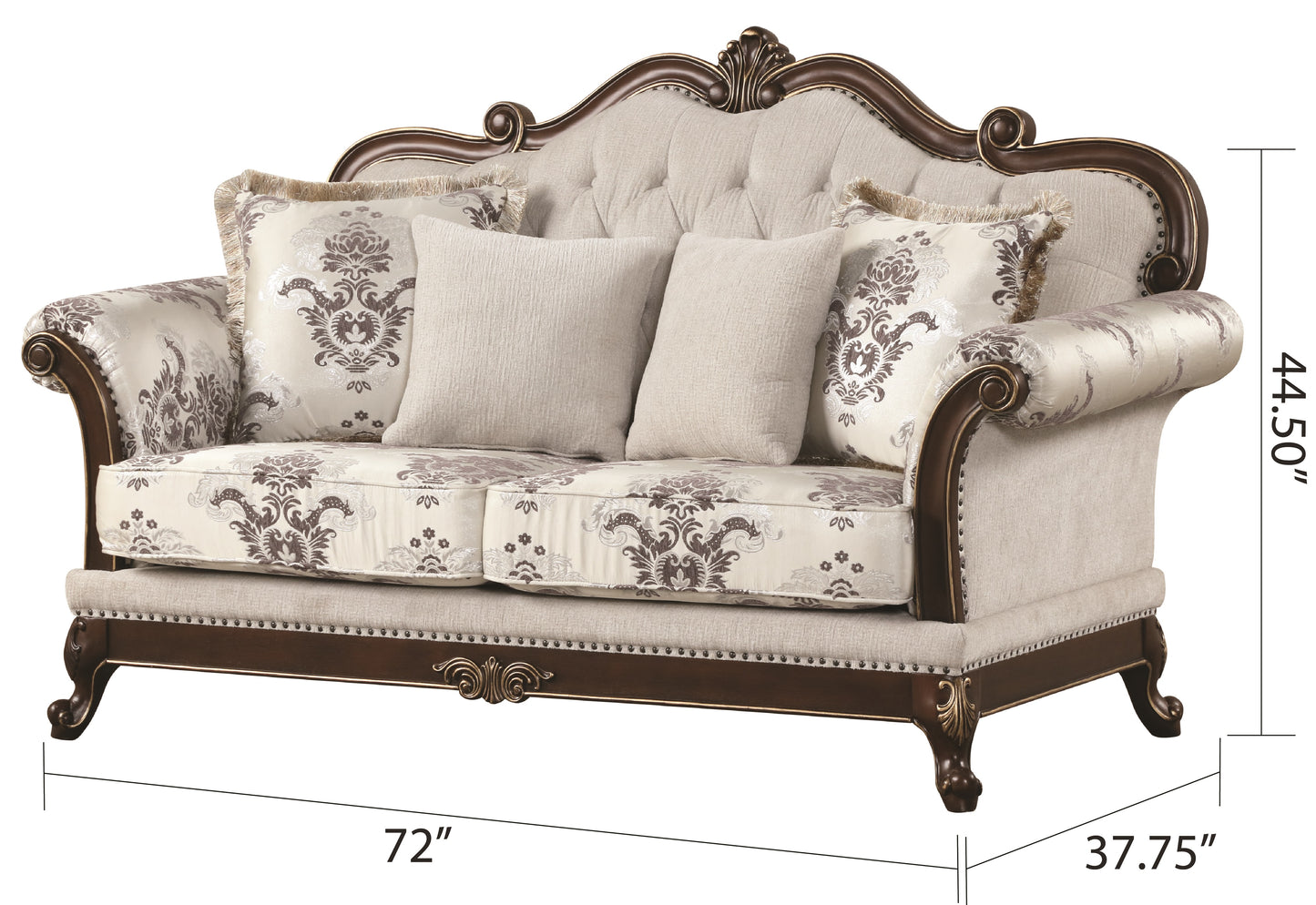 Ivory Polyester Wood Loveseat - 37" Primary Living Space for Living Room