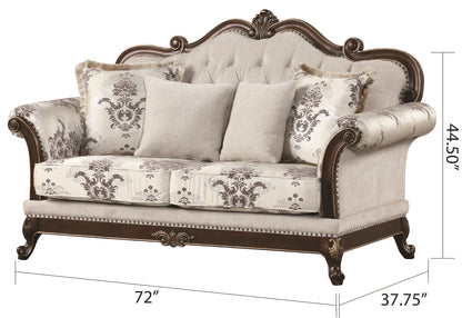 Ivory Polyester Wood Loveseat - 37" Primary Living Space for Living Room