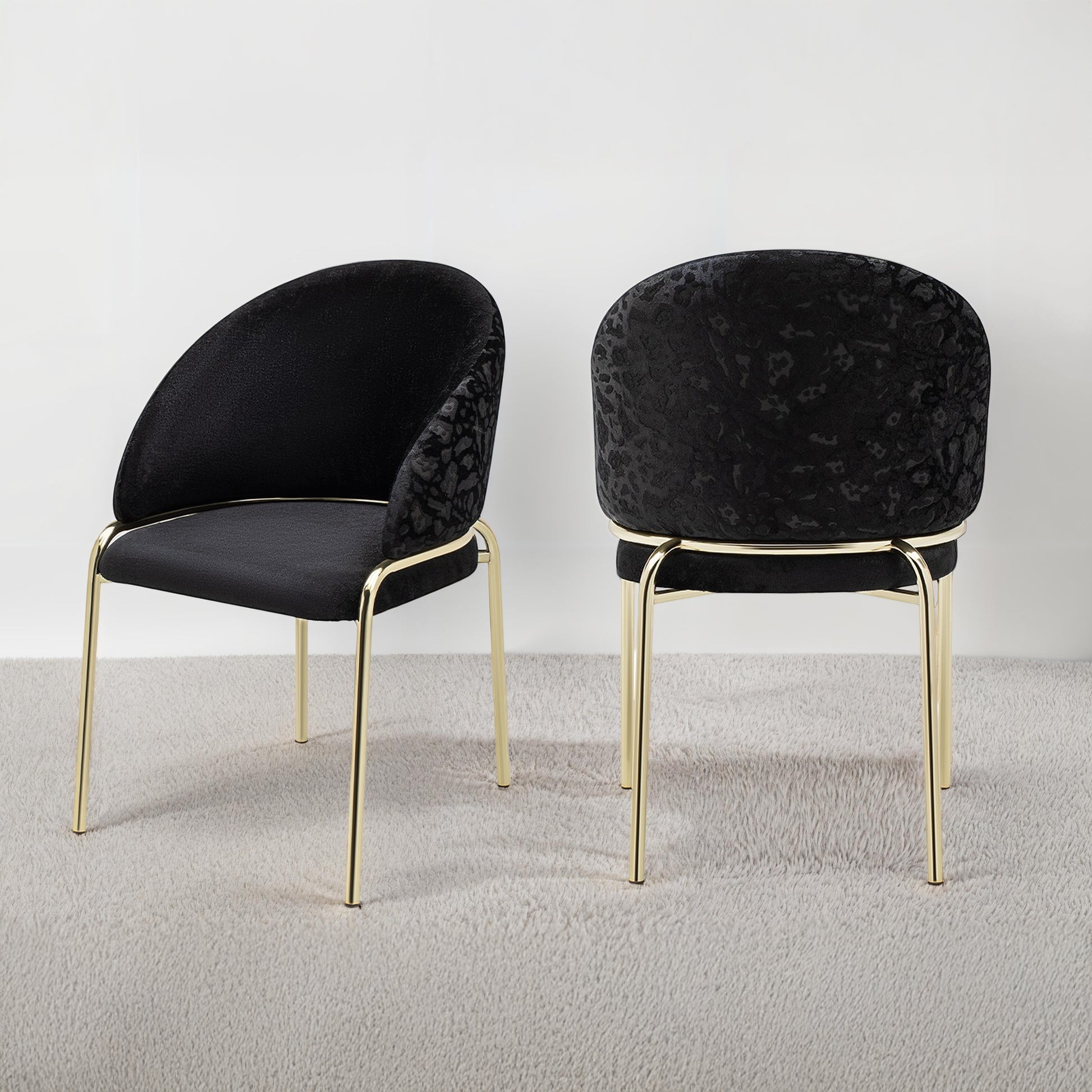 Onyx Modern Style 2PC Chairs made with Velvet fabric and Gold coated metal  Legs - Black