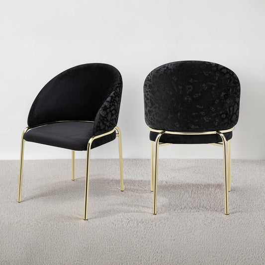 Onyx Modern Style 2PC Chairs made with Velvet fabric and Gold coated metal  Legs - Black