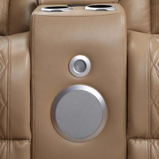 Modern Caramel Loveseat - Recliner with Massage & Bluetooth