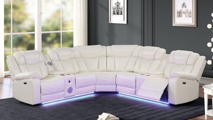 Challenger Modern Style Recliner Sectional Sofa, Built in USB-C Ports & Bluetooth, made with Wood & Faux Leather in Ice