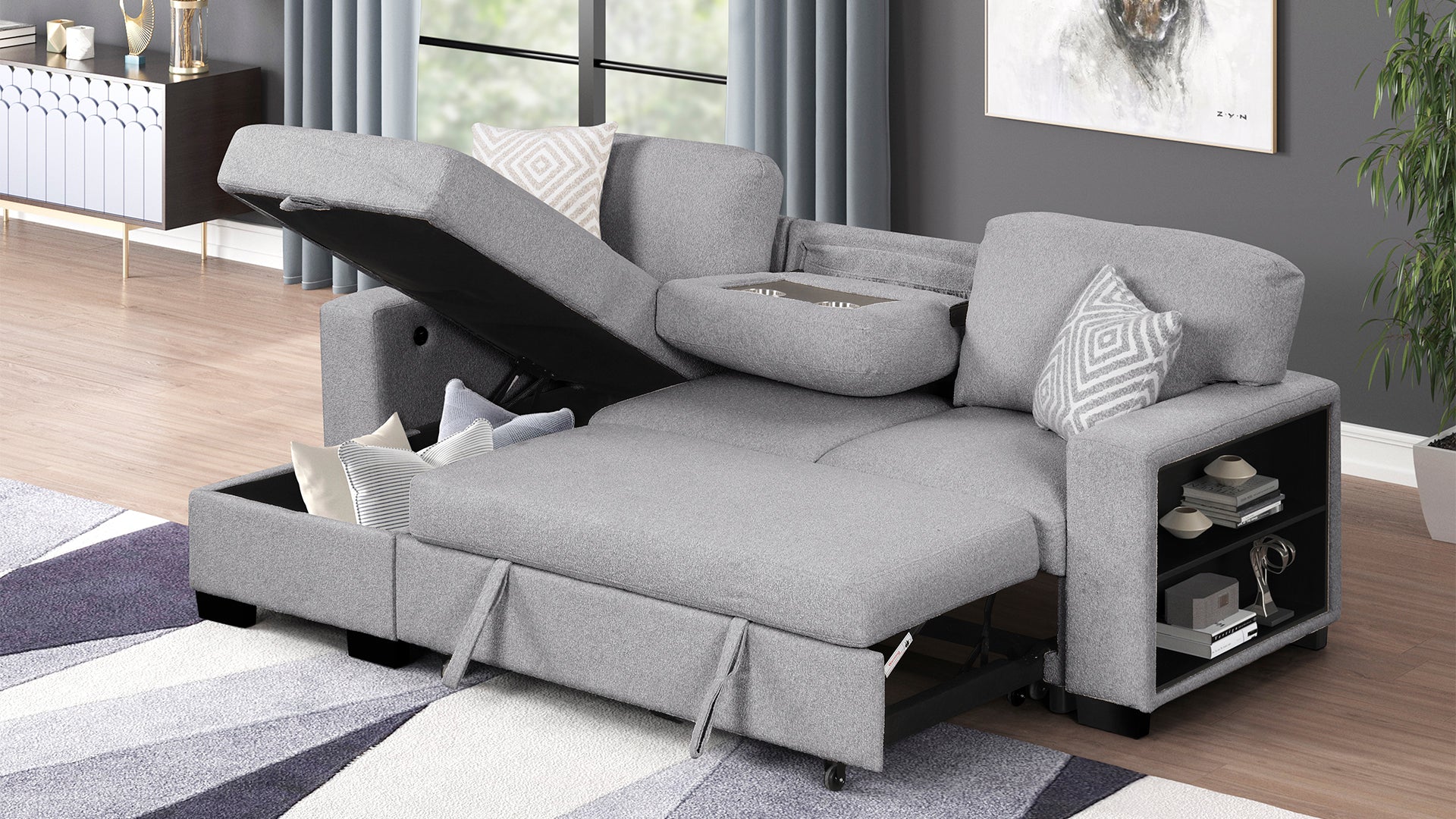 Pinto Modern Style Sectional Sofa Made with wood and Velvet Material in Gray
