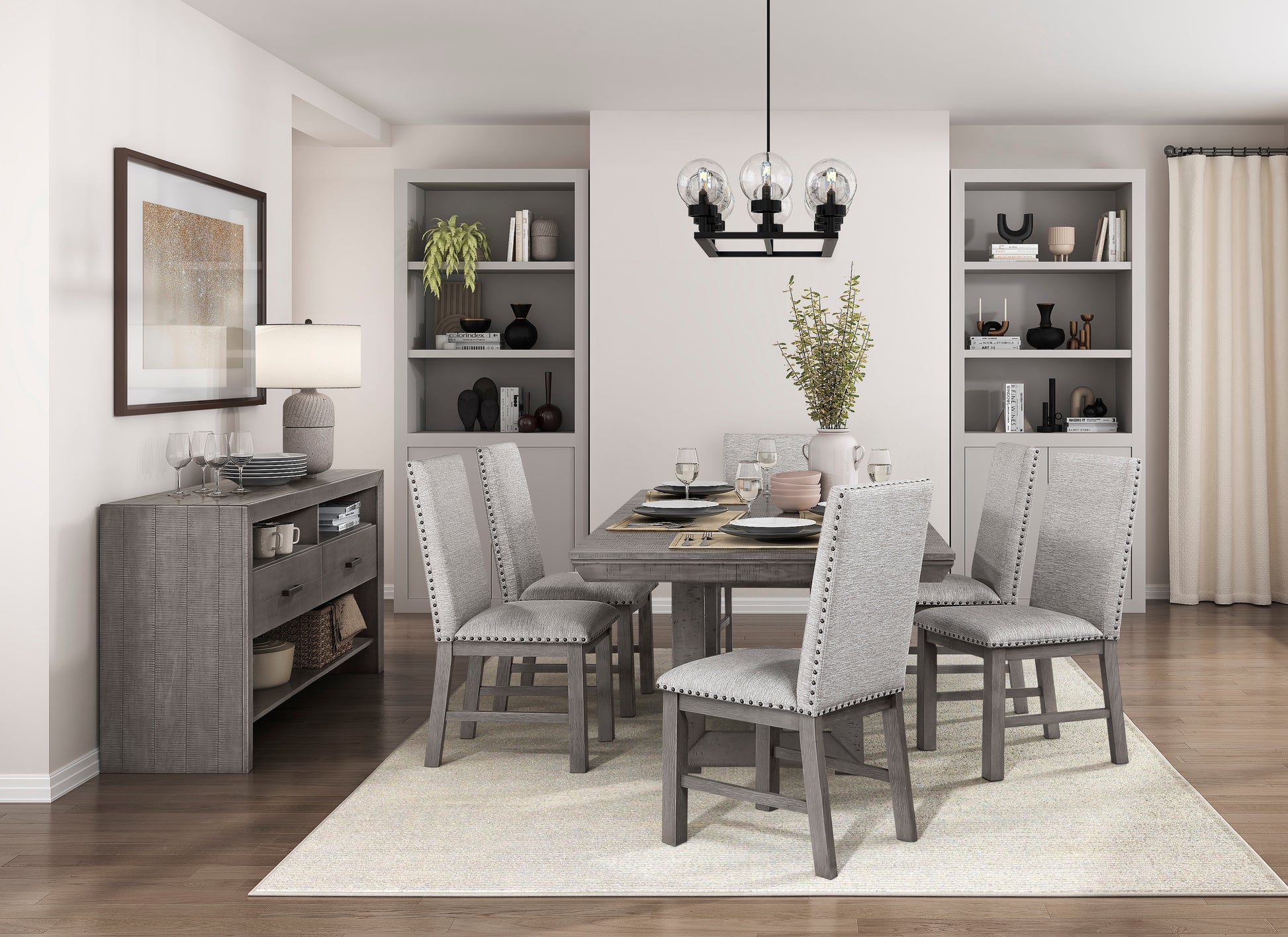 Gray Acacia Wood Dining Server with Storage