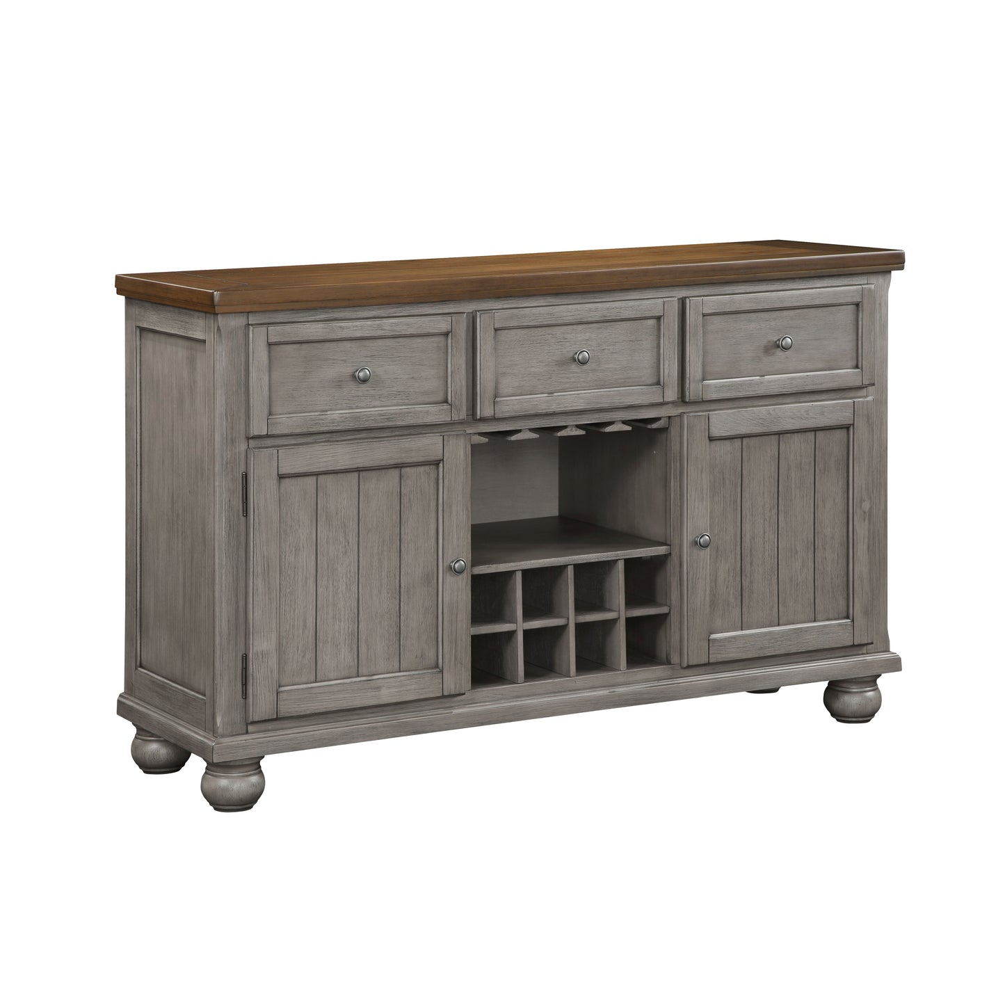 Gray Acacia Wood Server with Wine Rack - 3 Drawers, Storage Cabinet