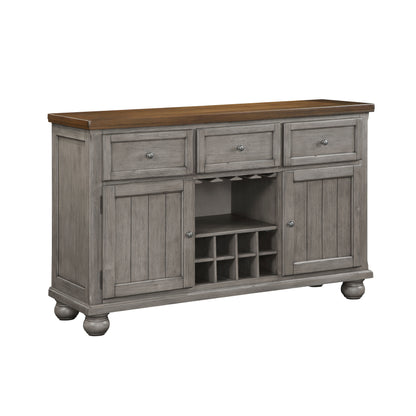 Gray Acacia Wood Server with Wine Rack - 3 Drawers, Storage Cabinet