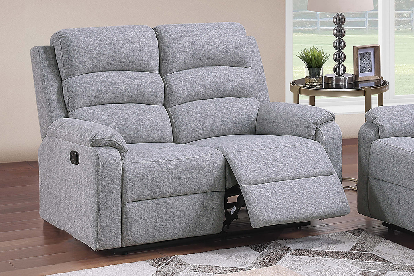 1pc Motion Loveseat Sincere Bone Finish Vertical Tufting Plush Armrest Burlap Upholstered Loveseat Dark Gray Finish Primary Living Room Furniture