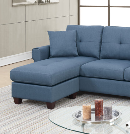 Blue L-Shaped Sectional Sofa - 86" Pine Wood for Living Room