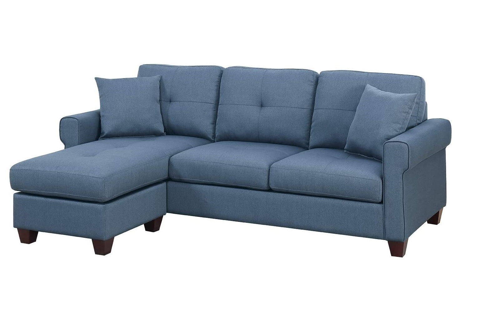 Blue L-Shaped Sectional Sofa - 86" Pine Wood for Living Room