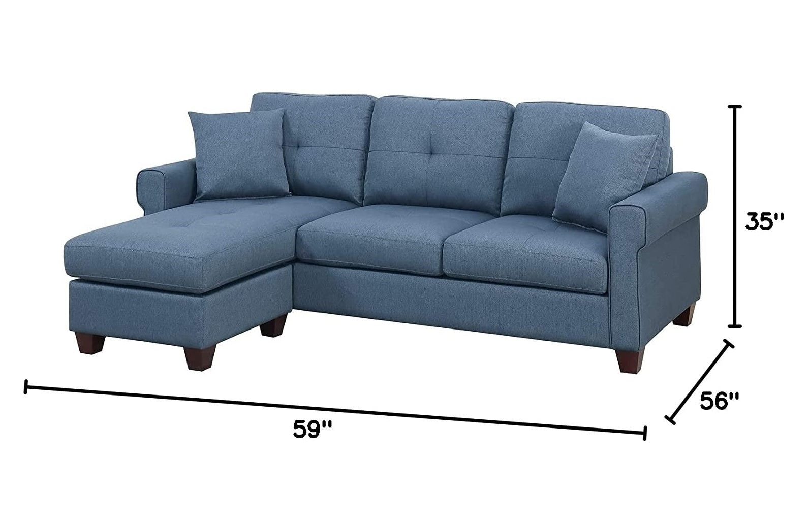 Blue L-Shaped Sectional Sofa - 86" Pine Wood for Living Room