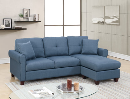 Blue L-Shaped Sectional Sofa - 86" Pine Wood for Living Room