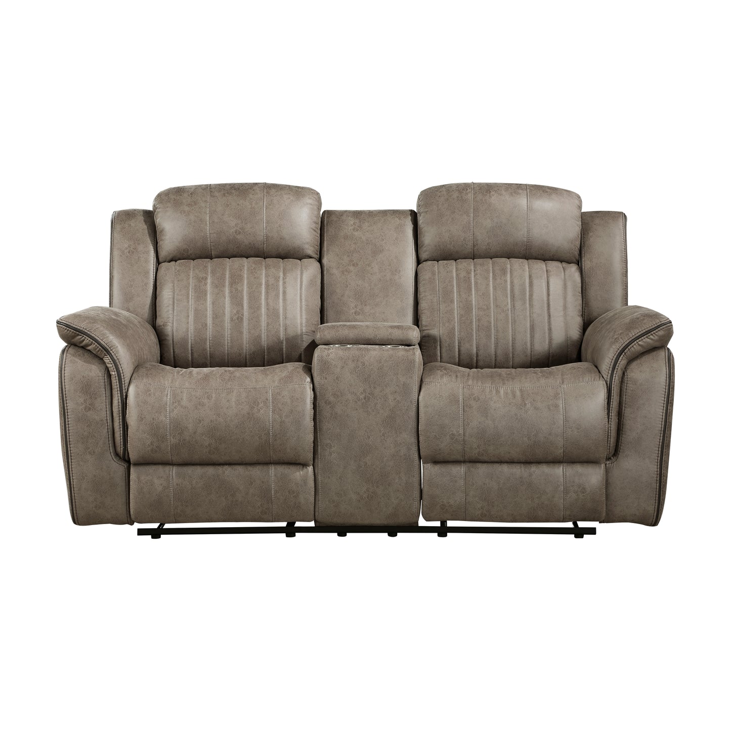 Classic Sandy Brown 1pc Double Reclining Loveseat with Storage Console Cupholder Plush Comfort Pillow-Top Arms Vertical Tufting Solid Wood Luxury Living Room Furniture