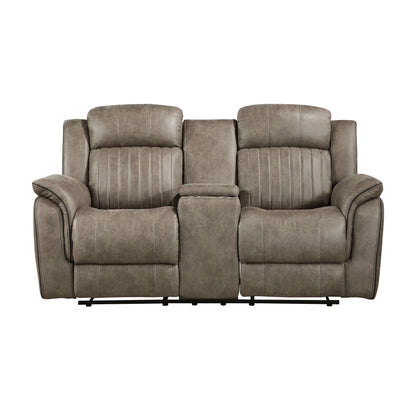 Classic Sandy Brown 1pc Double Reclining Loveseat with Storage Console Cupholder Plush Comfort Pillow-Top Arms Vertical Tufting Solid Wood Luxury Living Room Furniture