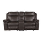 Dark Brown 1pc Double Glider Recliner Loveseat w/ Storage Console Cup Holder, Power Outlets USB Ports Faux Leather Upholstery Plush Seating Living Room Furniture