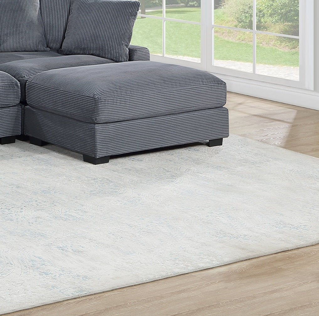 Dark Gray Corduroy Rectangle Ottoman with Legs for Living Room