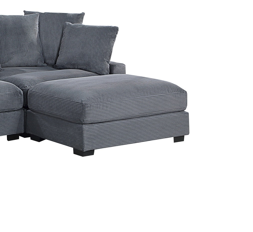 Dark Gray Corduroy Rectangle Ottoman with Legs for Living Room