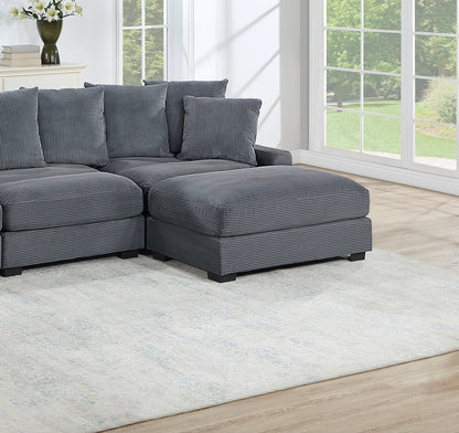 Dark Gray Corduroy Rectangle Ottoman with Legs for Living Room