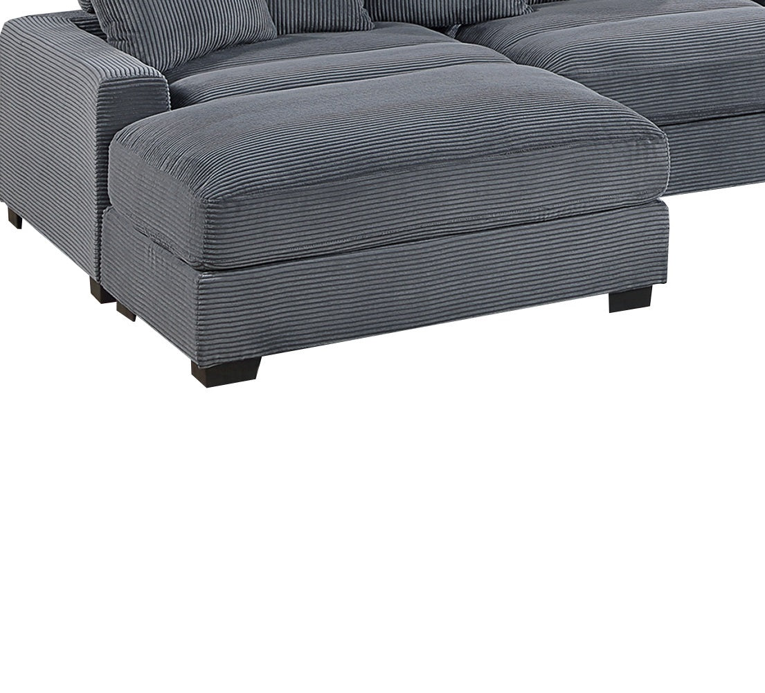 Dark Gray Corduroy Rectangle Ottoman with Legs for Living Room