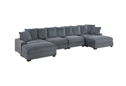 Dark Gray Corduroy Rectangle Ottoman with Legs for Living Room
