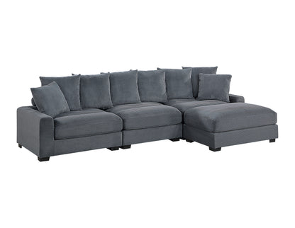 Dark Gray Corduroy Rectangle Ottoman with Legs for Living Room