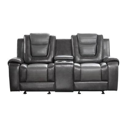 Modern Luxury Loveseat Dual Glider Reclining with Center Console 1pc Formal Living Room Furniture Premium Faux Leather Upholstery Comfortable Two-Tone Gray Finish
