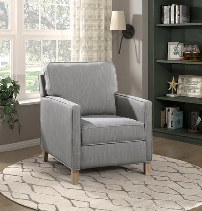 Classic Traditional Push Back Reclining Chair Gray Fabric Upholstery Cushion Seat Solid Wood Furniture 1pc