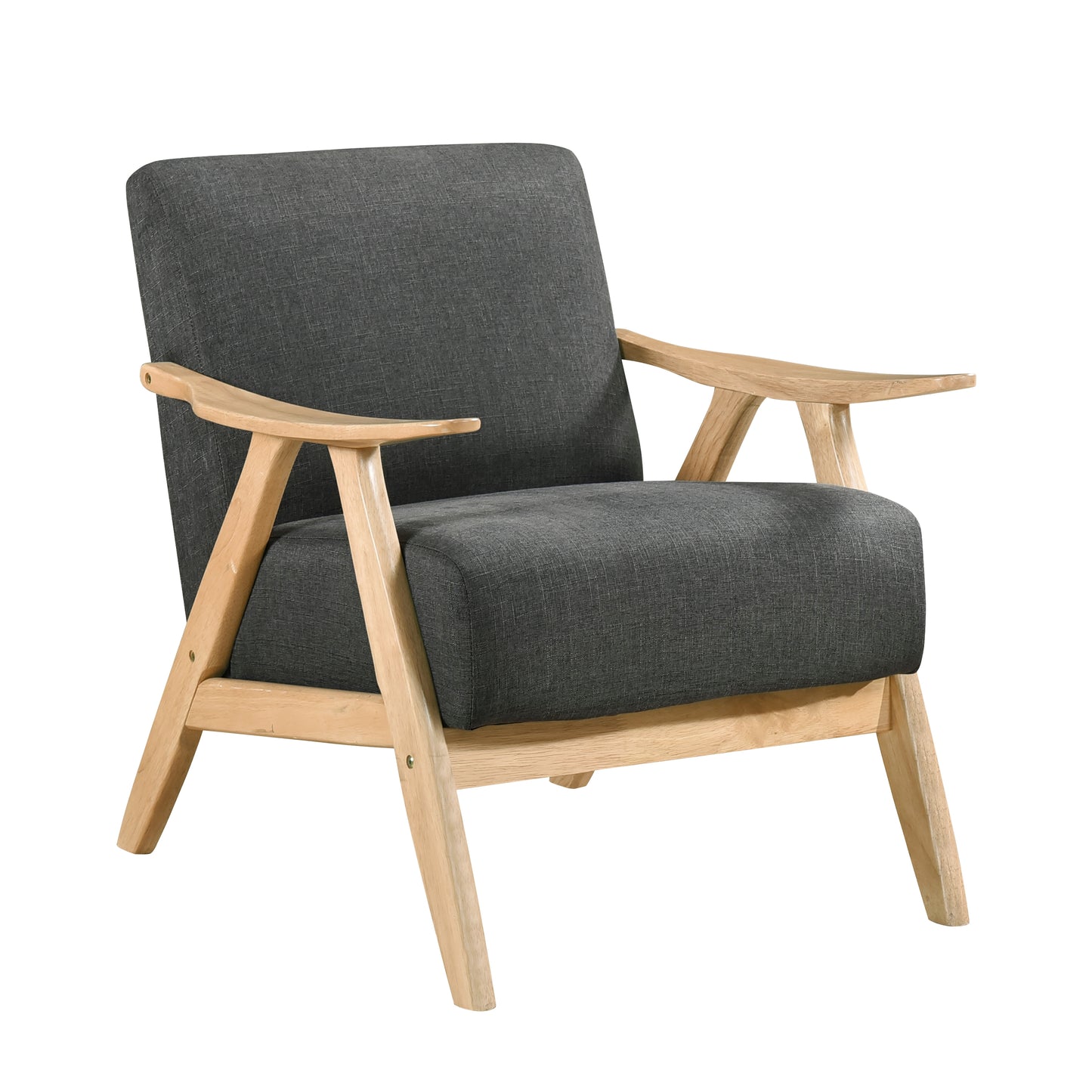 Modern Home Furniture Dark Gray Fabric Upholstered 1pc Accent Chair Cushion Back and Seat Natural Finish Solid Rubberwood