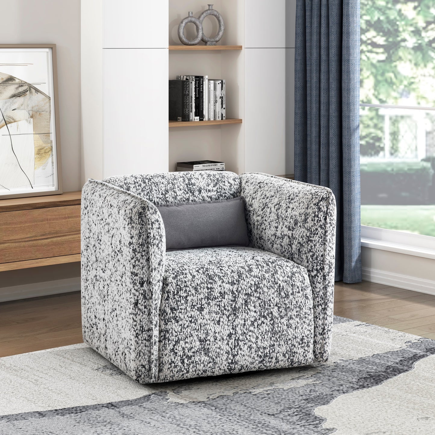 Fancy Swivel Chair Jacquard Fabric Upholstery Modern Living Room Furniture 1pc Accent Chair