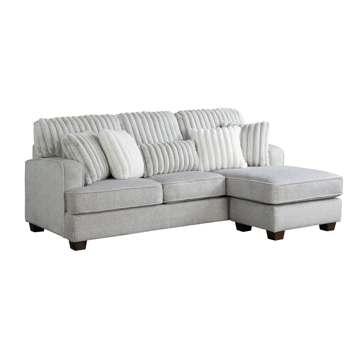 Modern Gray L-Shaped Corduroy Sectional - 3 Seats