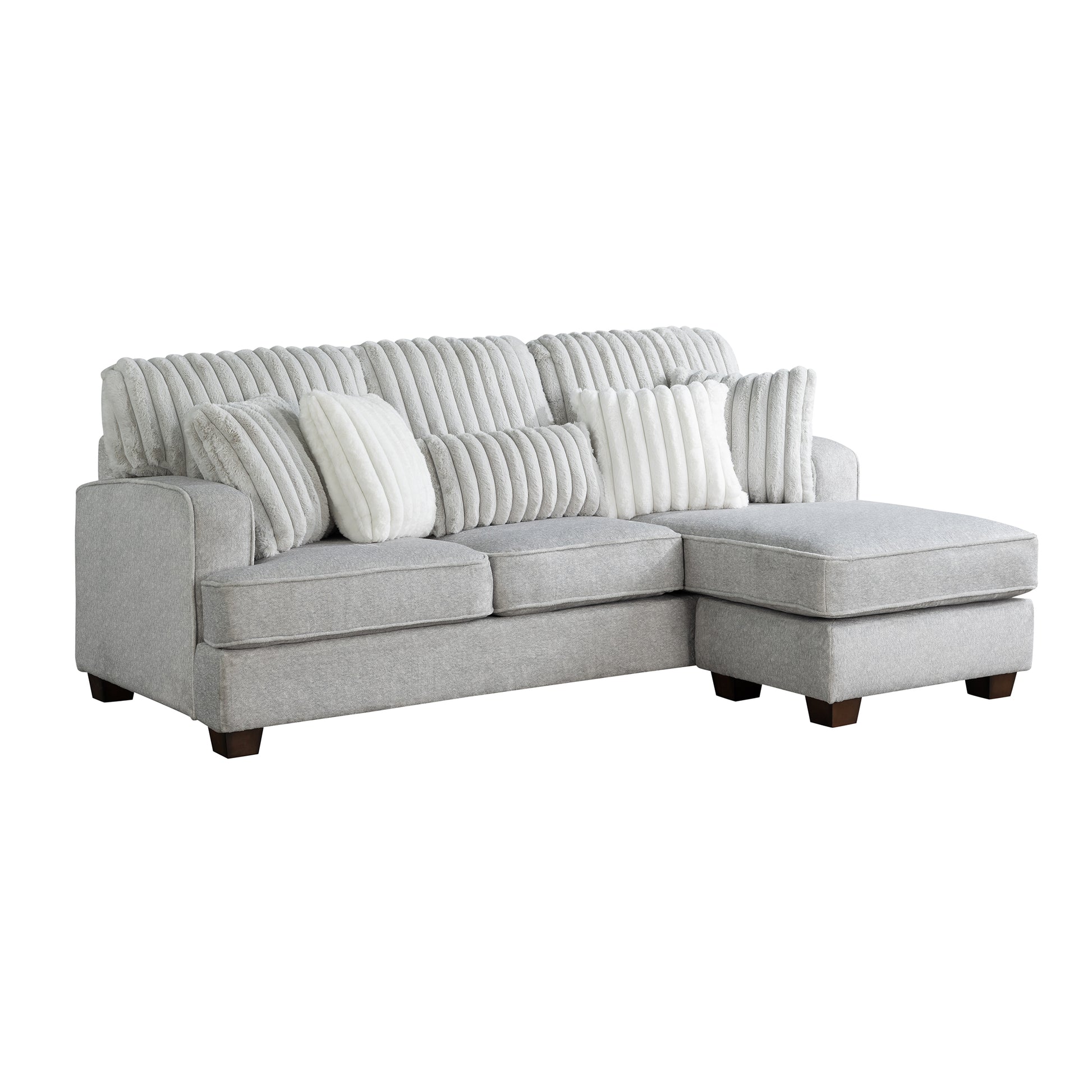 Modern Gray L-Shaped Corduroy Sectional - 3 Seats