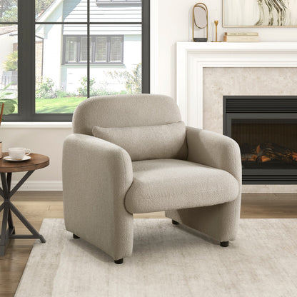 Contemporary Accent Chair Taupe Boucle Fabric Upholstery Plywood Frame Pillow Cozy Living Room Furniture 1pc Comfort Chair