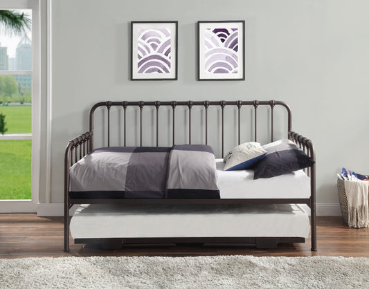 Daybed with Lift-up Trundle 1pc Dark Bronze Finish Metal Frame Classic Design Home Furniture
