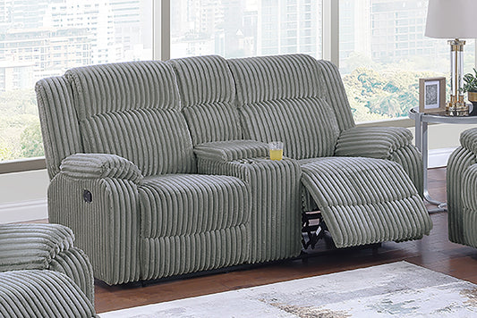 Smoke Color Fur Like Corduroy 1pc Motion Loveseat Living Room Reclining Couch Plush Textured Seat