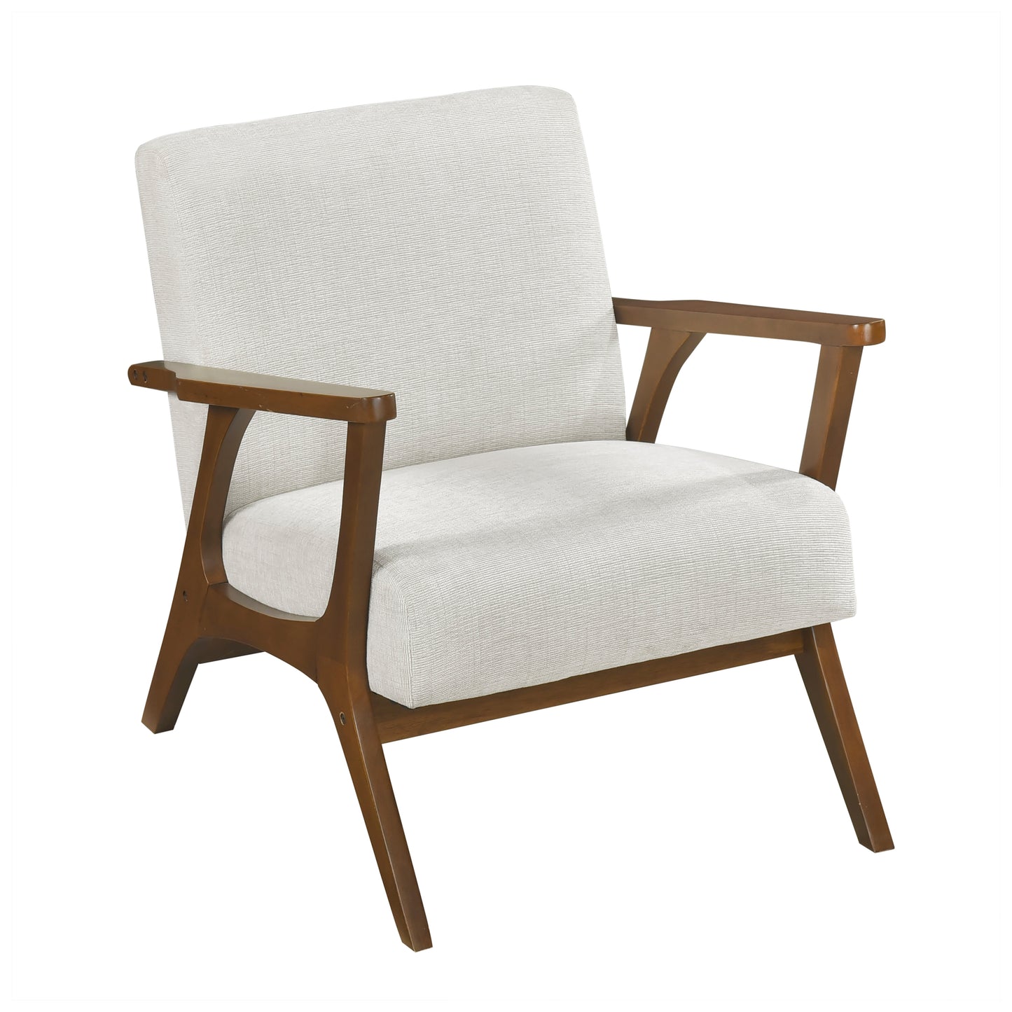 Contemporary Durable Stylish Accent Armchair 1pc Soft Beige Chenille Fabric Upholstery Living Room Furniture Solid Rubberwood Frame Chestnut Finish