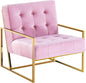 Living Room Accent Chair with Gold Metal Frame, 1Pc Velvet Tufted Armchair, Pink