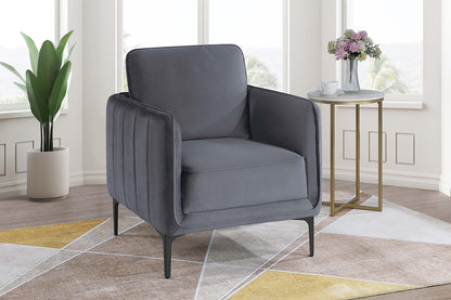 Elegant Gray Velvet Accent Chair - Plush Comfort, Modern Style