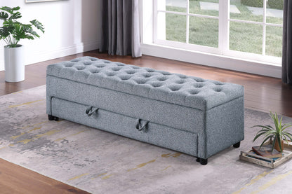 Gray Rectangle Storage Ottoman 60" W Boucle Fabric