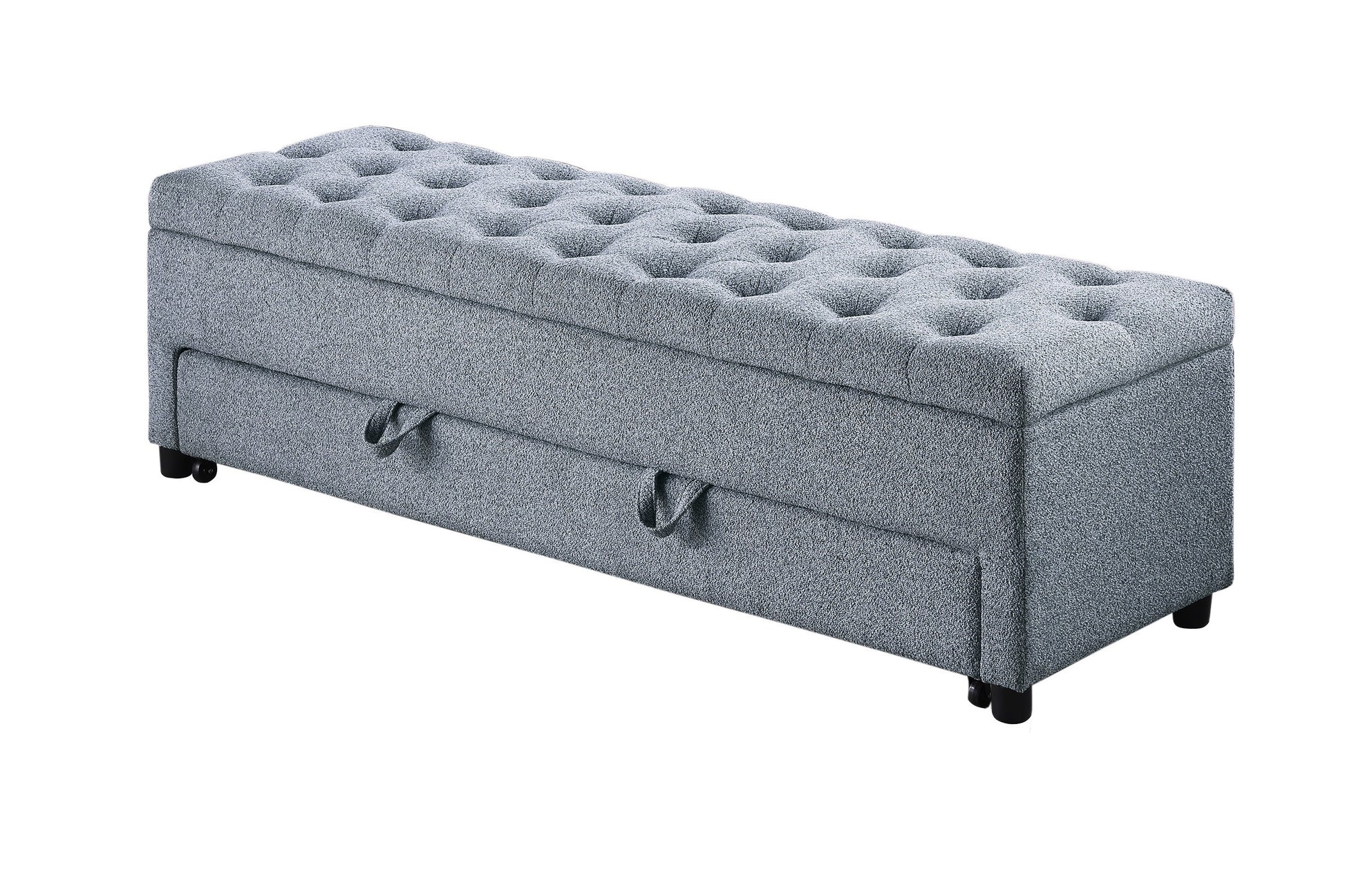 Gray Rectangle Storage Ottoman 60" W Boucle Fabric