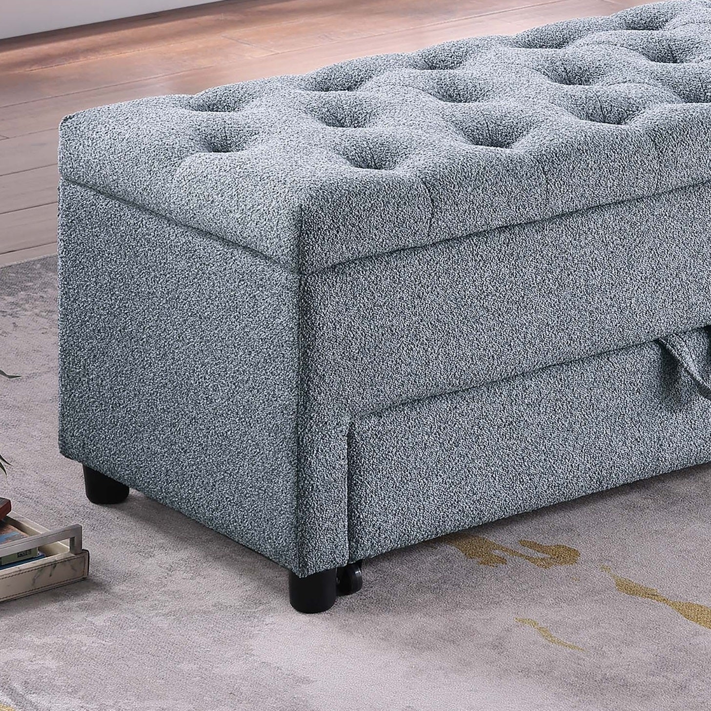 Gray Rectangle Storage Ottoman 60" W Boucle Fabric