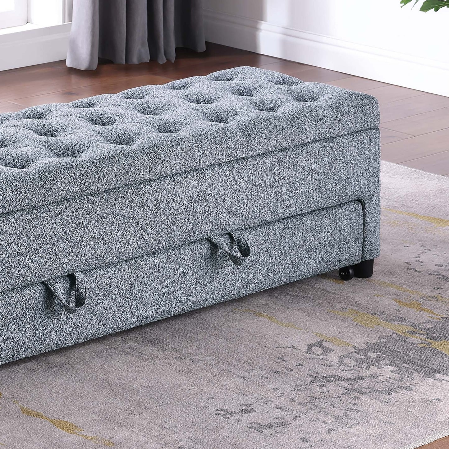 Gray Rectangle Storage Ottoman 60" W Boucle Fabric