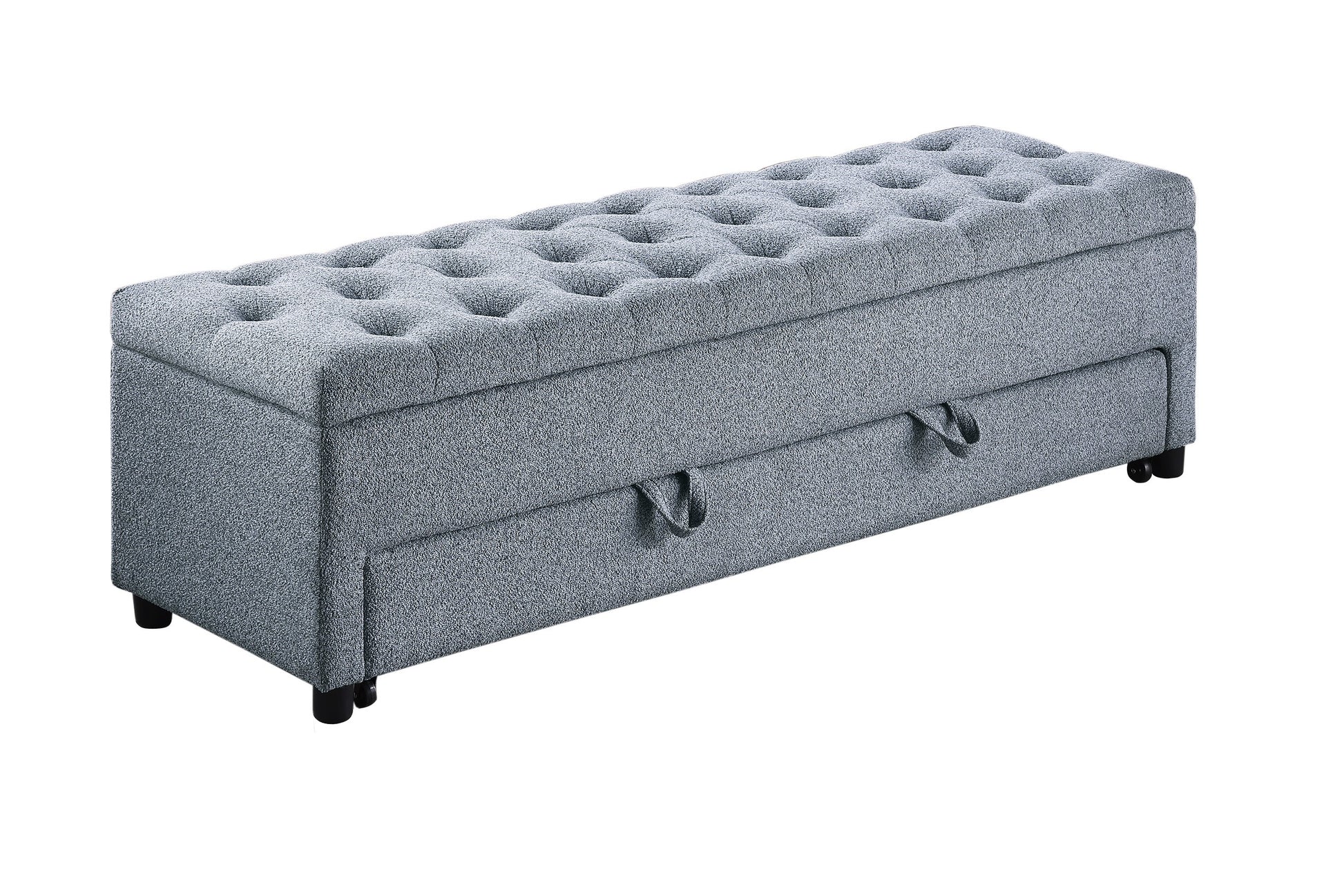 Gray Rectangle Storage Ottoman 60" W Boucle Fabric