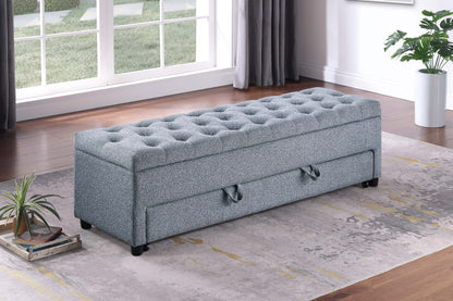Gray Rectangle Storage Ottoman 60" W Boucle Fabric