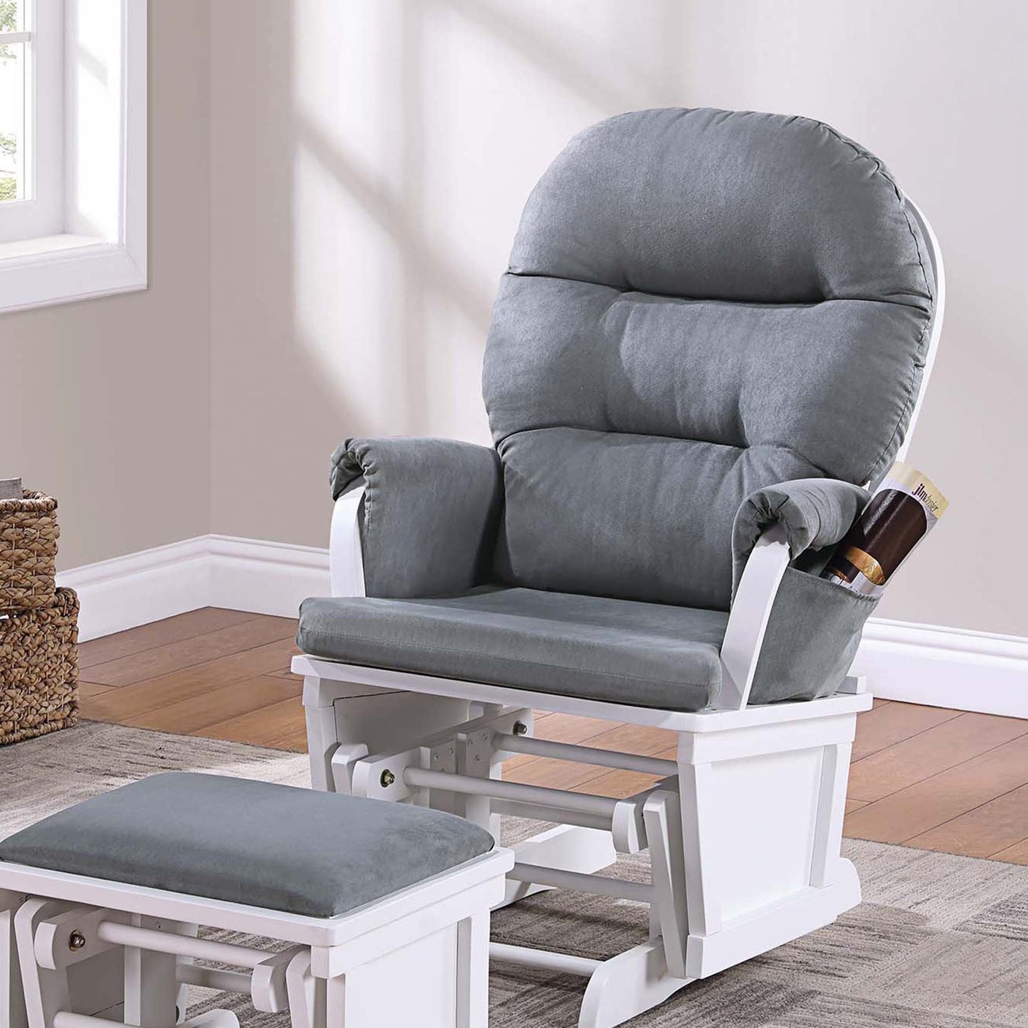 Glider Chair w Ottoman Dark Gray Microfiber Luxurious Gliding Motion