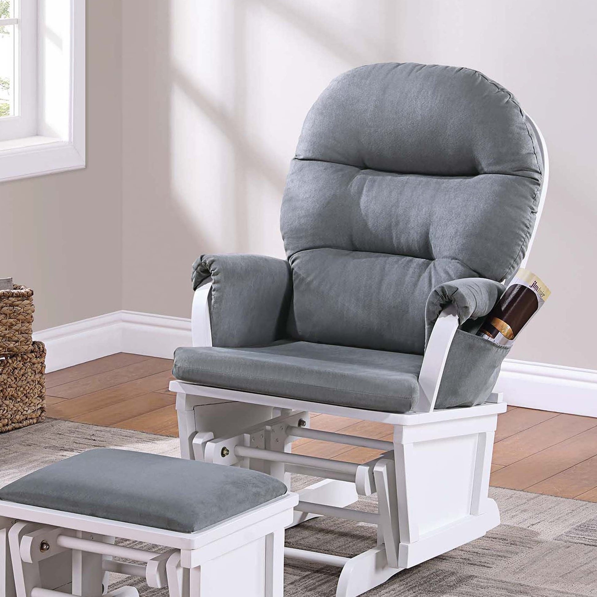 Glider Chair w Ottoman Dark Gray Microfiber Luxurious Gliding Motion