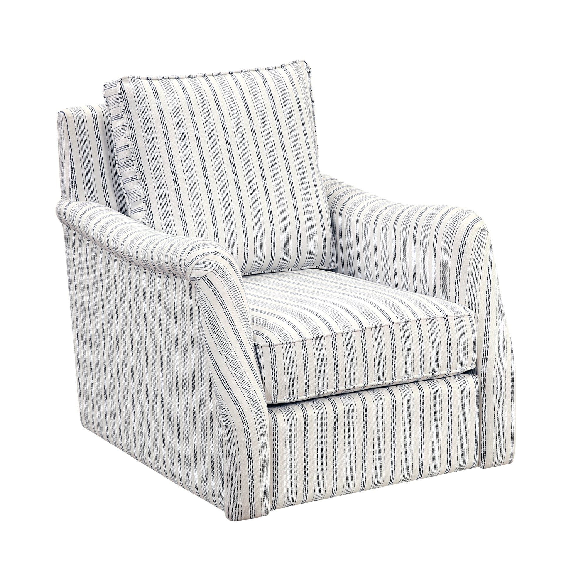 Elegance Comfort Swivel Chair Upholstered Off-White Blue Striped Fabric Living Room Furniture, 1pc Accent Chair Plywood Frame