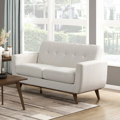 Contemporary Beige Love Seat Tufted Back Upholstered Cushion Seat Comfortable Solid Wood Legs Living Room Furniture 1pc