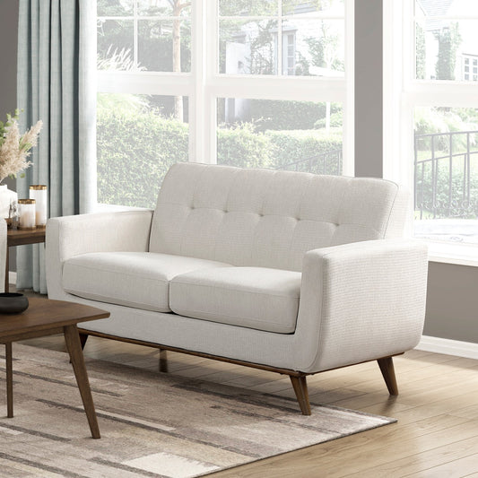 Contemporary Beige Love Seat Tufted Back Upholstered Cushion Seat Comfortable Solid Wood Legs Living Room Furniture 1pc