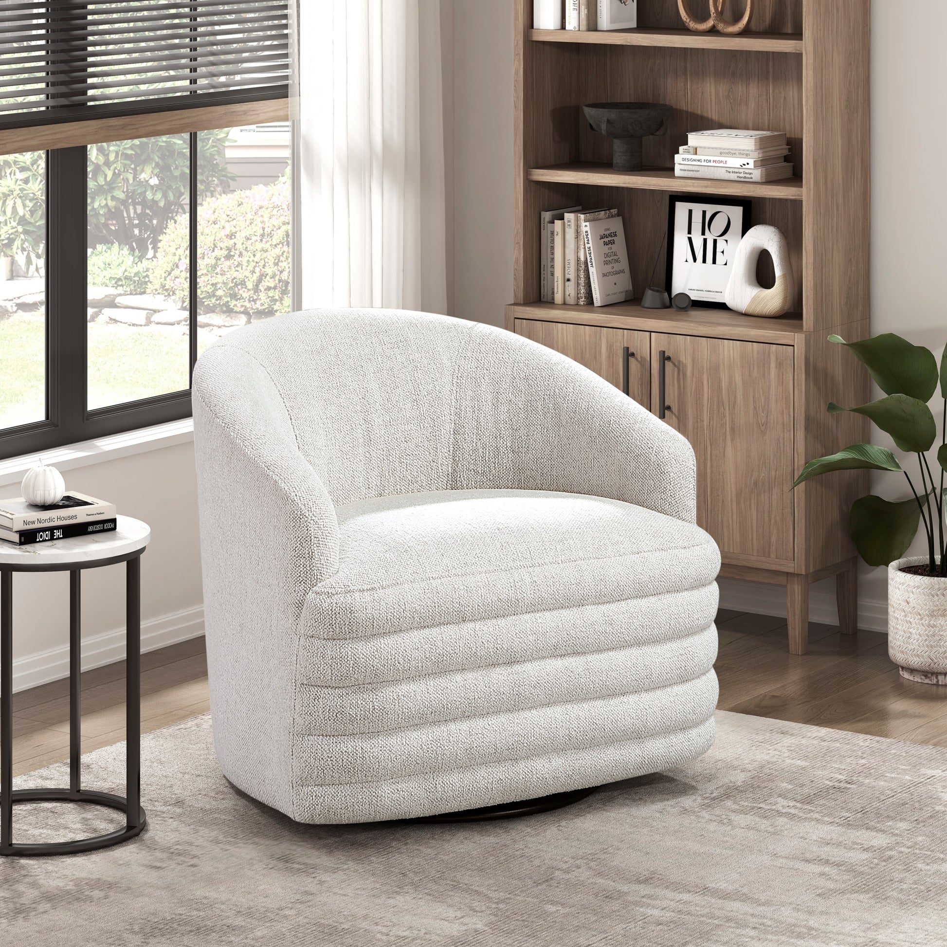Contemporary Swivel Accent Chair Beige Chenille Upholstered Foam Cushioned Seat Solid Wood Luxury Home Furniture 1pc