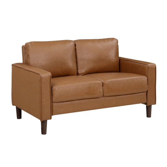 Modern Style Brown Faux Leather Upholstered Love Seat Comfortable Cushion Back Seat Solid Wood Living Room Furniture 1pc