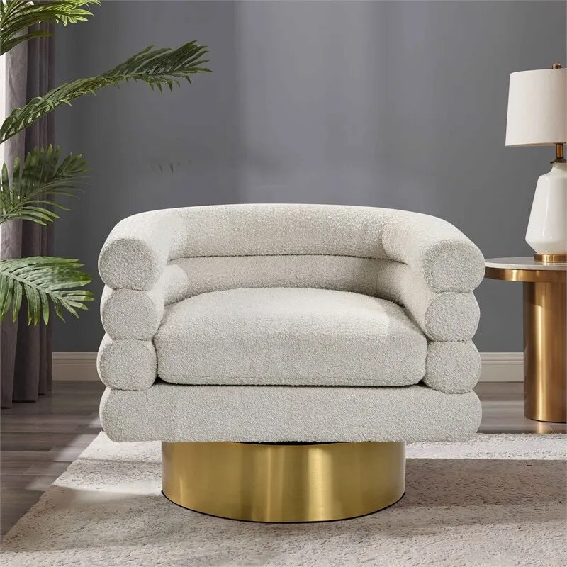Cream Boucle Swivel Accent Chair - Modern Style for Living Room